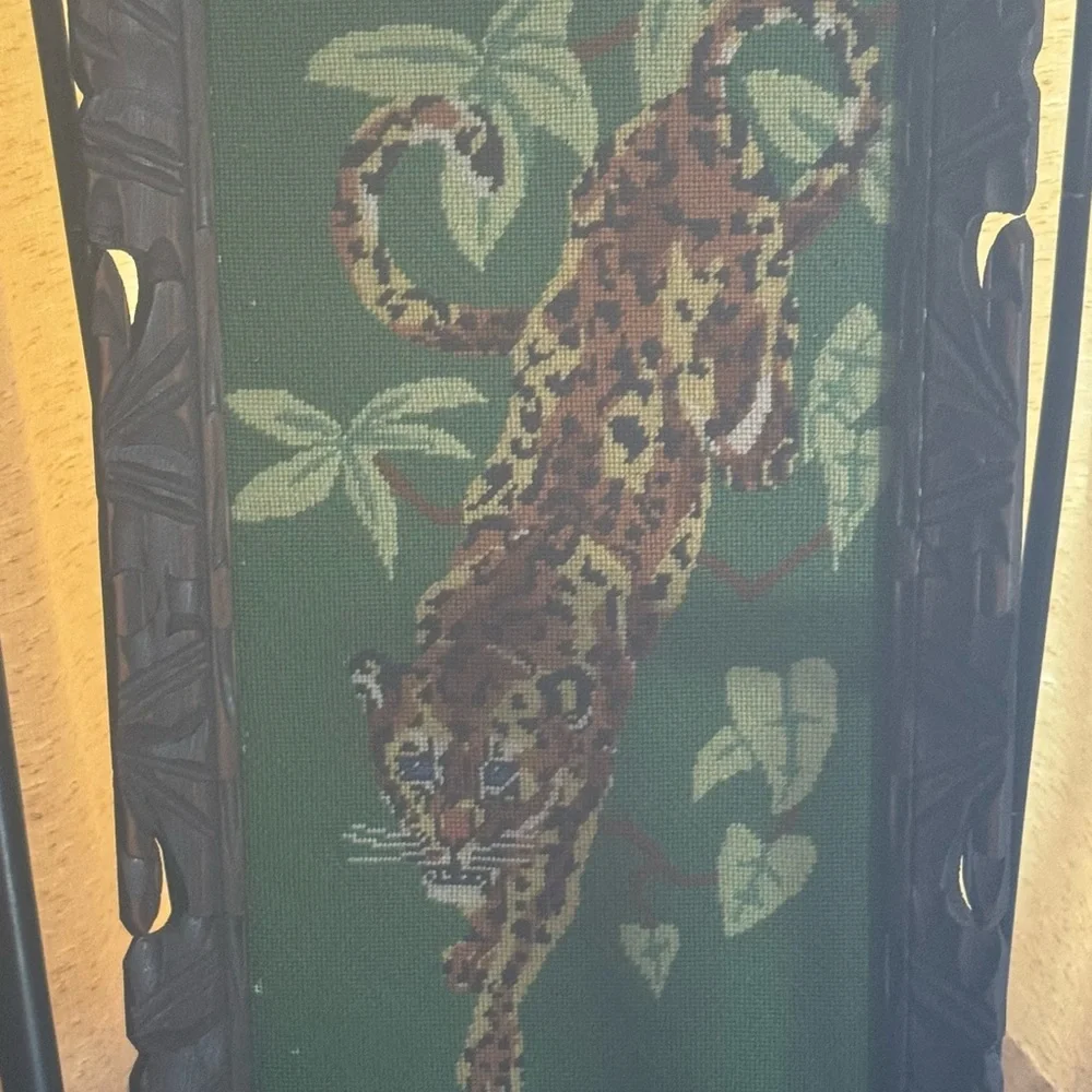 Vintage Stalking Jaguar Needlepoint Wall Art Hanging Framed - Picture 1 of 9